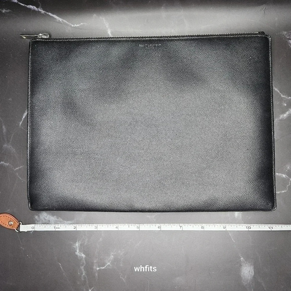 Yves Saint Laurent Black Leather Zipper Portfolio Clutch - Picture 2 of 12